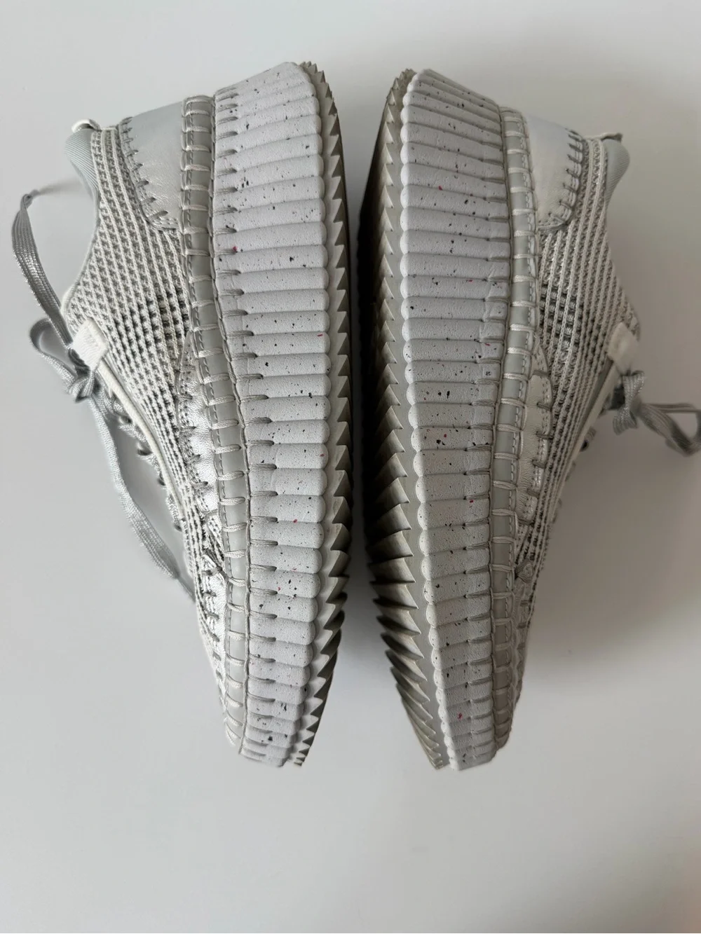 Chloé White and Silver Woven Platform Sneakers